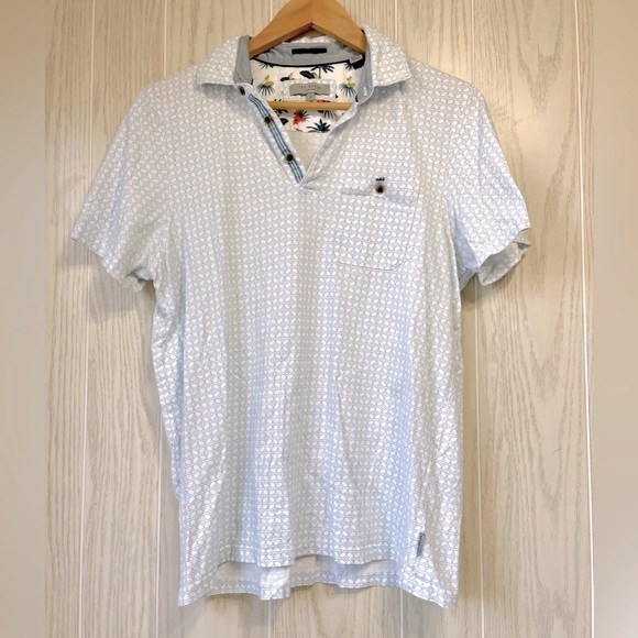 Ted Baker London Light Blue Print  Men's Polo Size 3 or 38” EUC - Picture 1 of 4